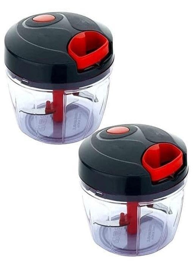 MB STAR 450ML Manual Food Chopper for Kitchen Vegetable and Fruit Cutter with Sharp Stainless Steel Blades | Hand-Pull Onion Chopper and Blender for Salad, Nuts, Herbs, Garlic and More Pack of 2, Red - Image 1